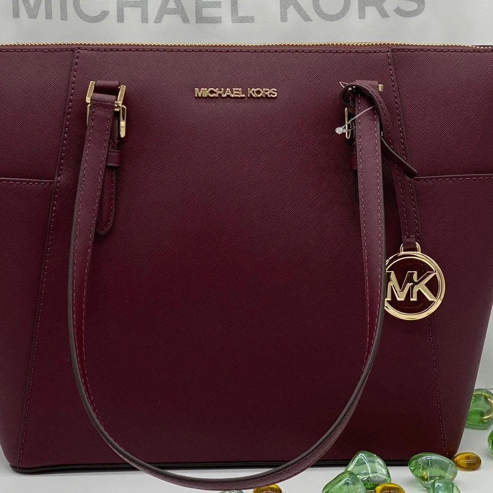 MICHAEL KORS CHARLOTTE LARGE TOP ZIP TOTE DARK CHERRY NWT